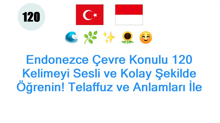 Endonezce Çevre Konulu 120 Kelimeyi Sesli ve Kolay Şekilde Öğrenin! Telaffuz ve Anlamları İle